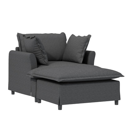 Oversized Chaise Lounge Indoor Single Sofa Bed With Wide Seat, Upholstered Lazy Sleeper Armchair With Movable Ottoman Reading Couch Set