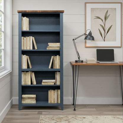 5 Shelf Bookcase - Blue Denim / Whiskey