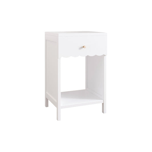 Nightstand With Drawer And Open Shelf, Scalloped Edge Bedside Table
