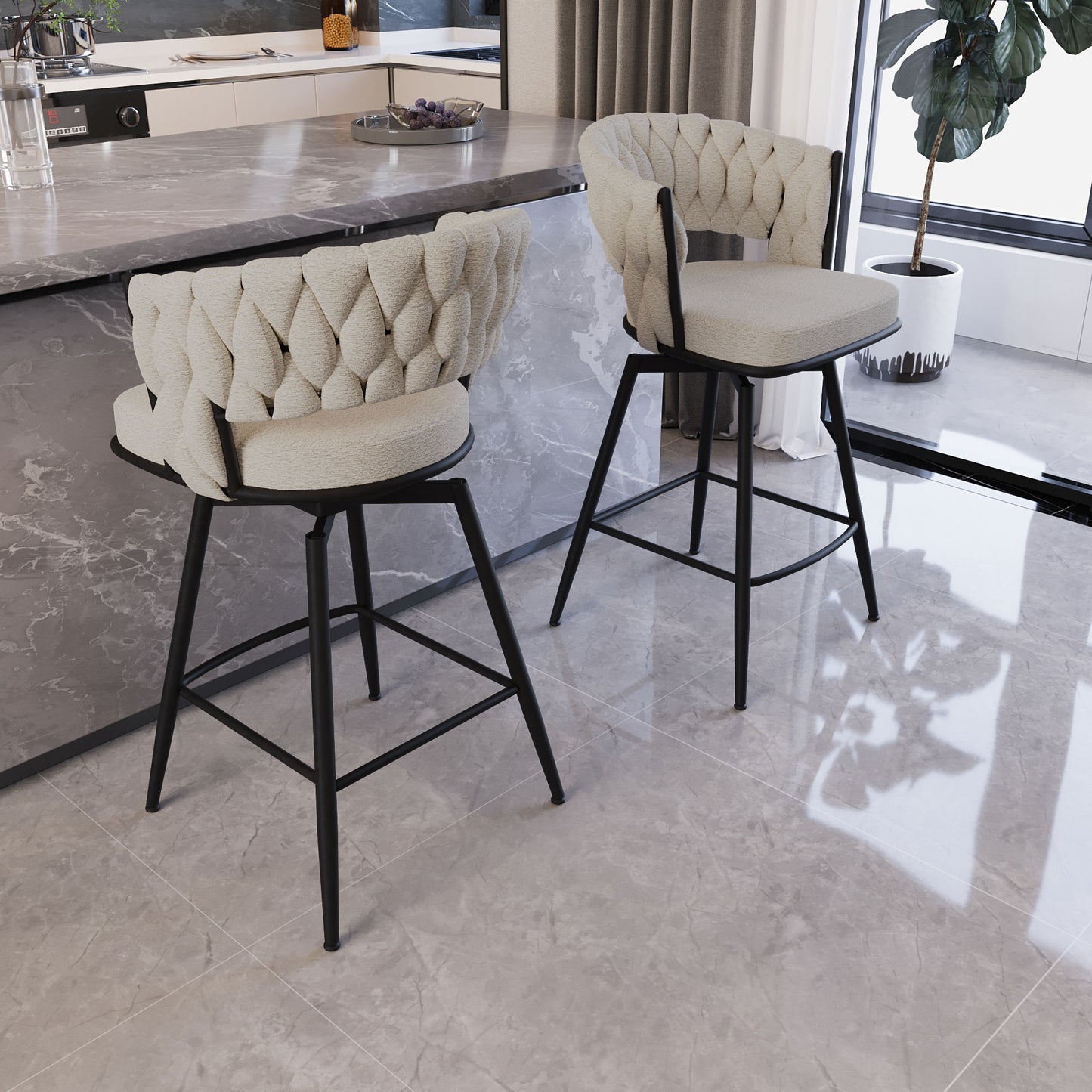 Bar Stool 360 Swivel With Back Footrest