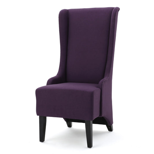 Fabric Dining Chair With High Back And Birch Wood Legs - Plum