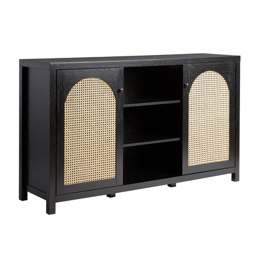 Transitional 2 Door Sideboard With Arched Rattan Panels