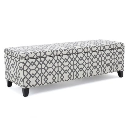 Quotient - Upholstered Storage Ottoman With Tapered Block Feet - Gray / White