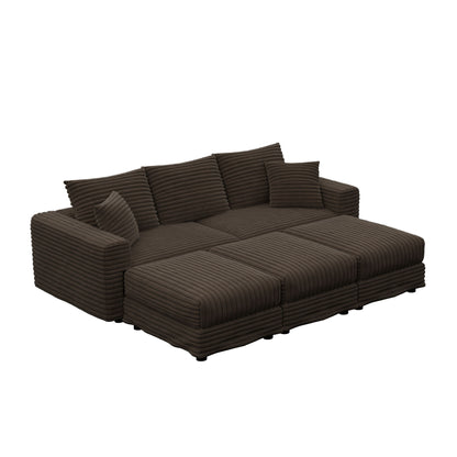 Deep Seat Convertible Sofa With Soft Pillows And Ottomans