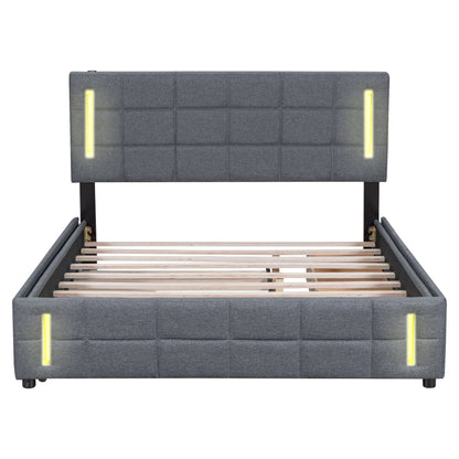 Upholstered Platform Bed With Trundle & Drawers