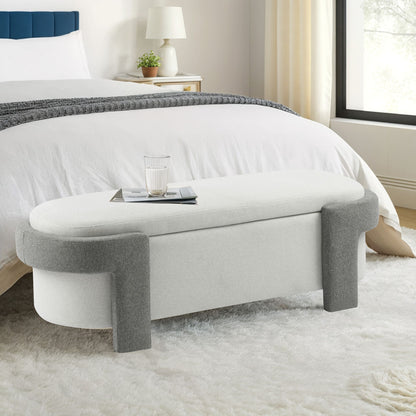 Large Versatile Storage Ottoman Bench: Spacious, Durable, Stylish - White / Light Gray