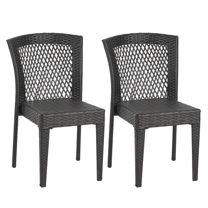 Outdoor Dining Chairs, Stackable Chairs With UV Resistant Frame (Set of 2) - Brown Multi