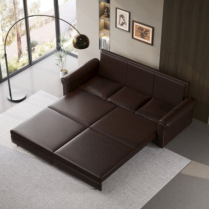 Pull Out Sofa Bed 3 In 1 Velvet Convertible Sleeper Sofa With Nailhead Trim & Rolled Arm, Multi Functional