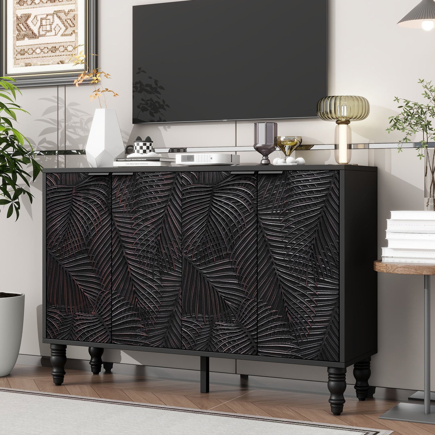 Modern TV Stand With 2 Spacious Storage Space And Anti-Tip Device