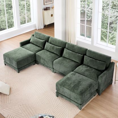 Stylish Sofa With Ottoman And Lumbar Pillows, Ergonomic Design