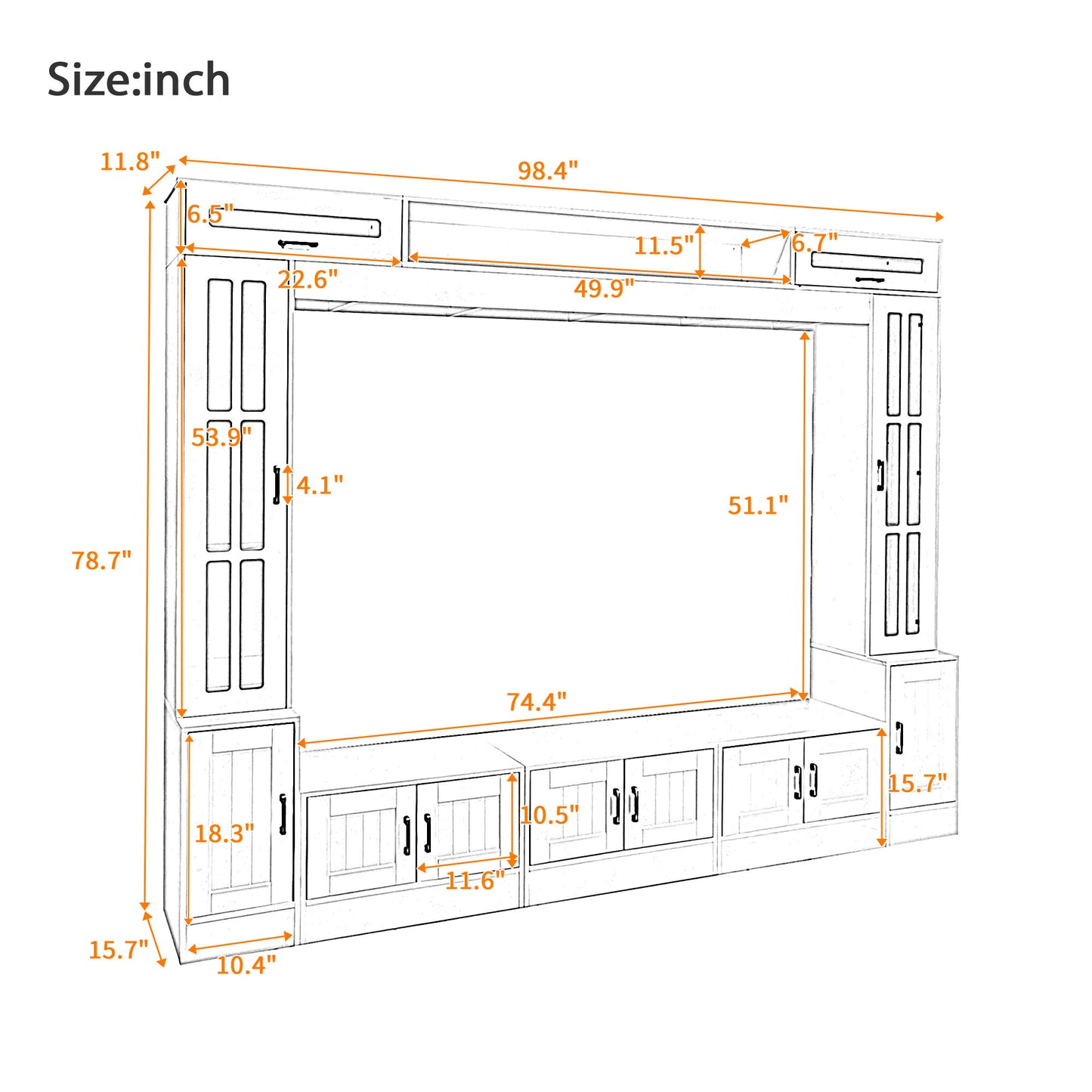 Wall Unit Entertainment Center With Bookshelves For TVs Up To 80" - Black