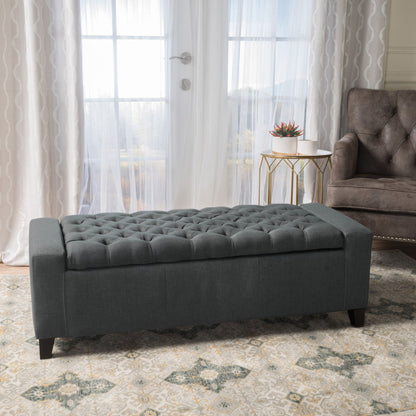 Contemporary Storage Ottoman With Tufted Top - Dark Gray