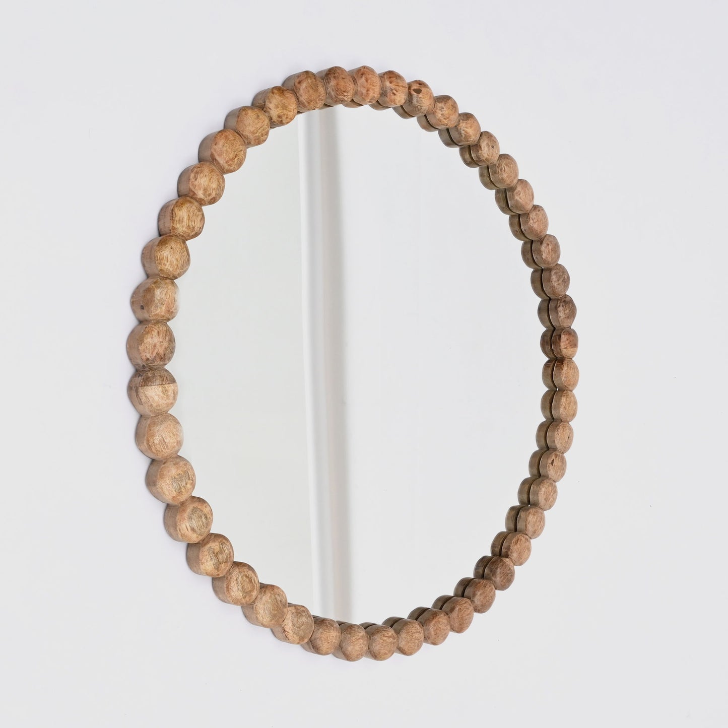 Decorative Round Hanging Wall Mirror With Bead Design Frame - Natural