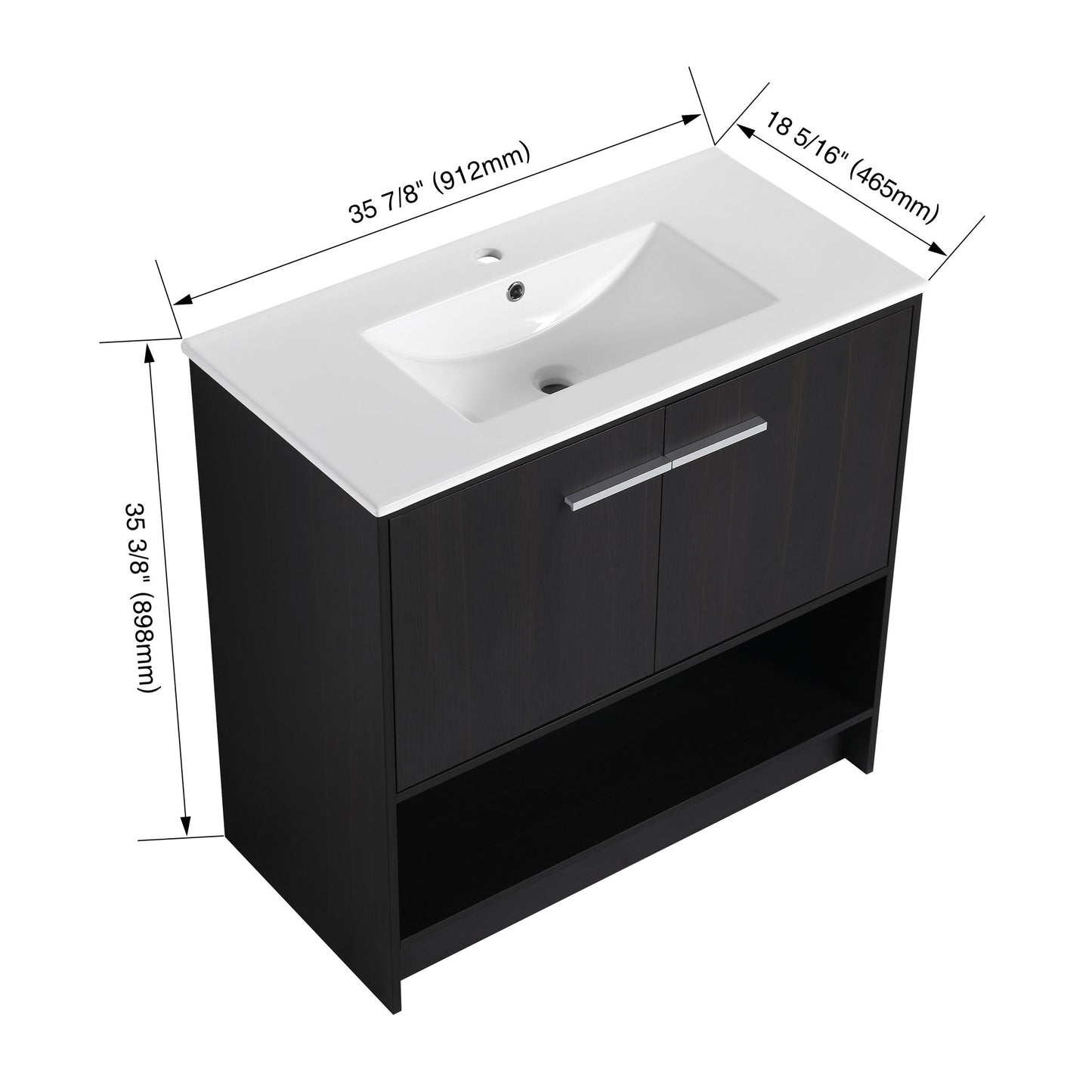 Modern Bathroom Vanity With Ceramic Sink, Freestanding Cabinet, Soft Closing Doors
