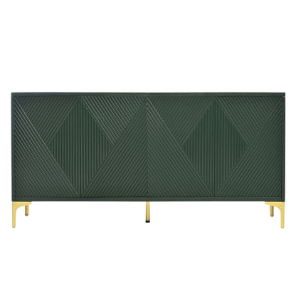Modern Wood Sideboard Cabinet With Carved Door Panels, Adjustable Shelves, And Sturdy Metal Legs