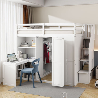 Loft Bed With Wardrobe, Desk And Shelves