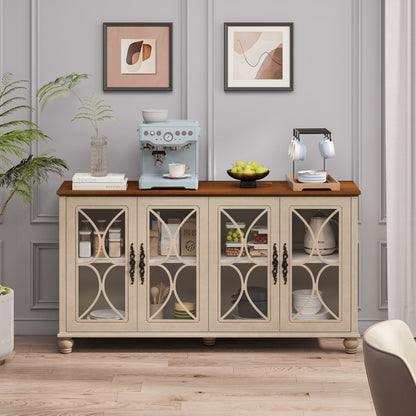 Elegant 4 Door Cabinet With Tempered Glass Doors