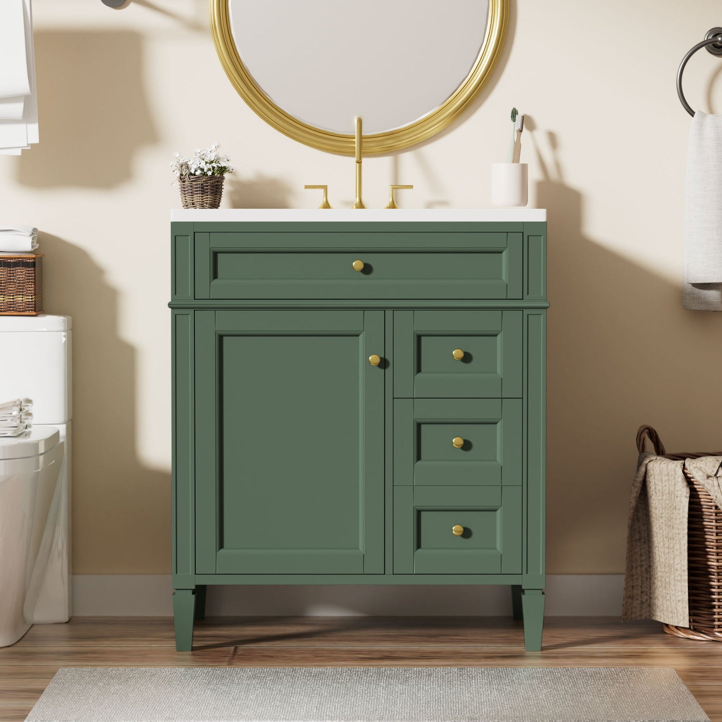 Bathroom Vanity With Top Sink, Storage Cabinet, 2 Drawers, Tip Out Drawer