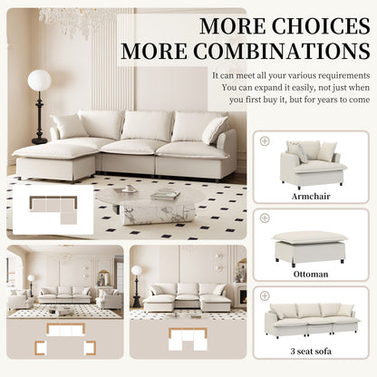 Sectional Sofa With Ottoman Cloud Couch Set With Throw Pillows, Free Combination