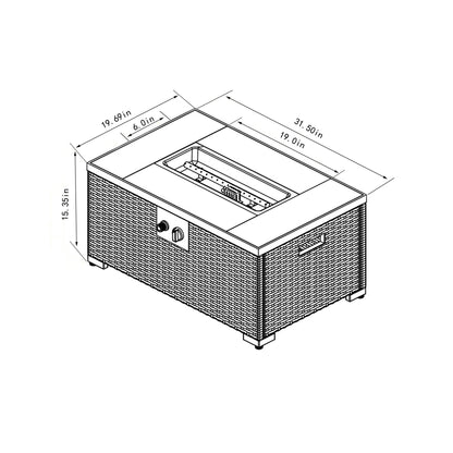 Outdoor Fire Table Propane Fire Pit Rattan Gas Fire Table, Gas Fire Table With Tile Tabletop - Brown