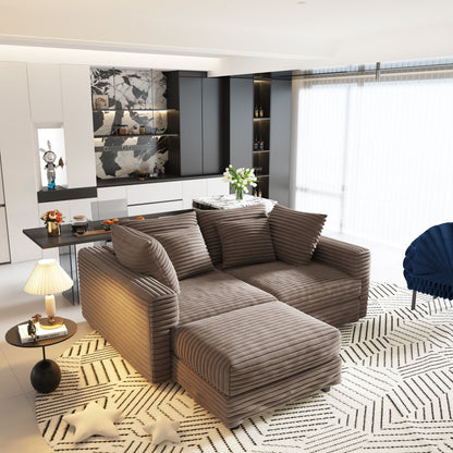 Deep Seat Convertible Sofa With Soft Pillows And Ottomans