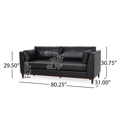 Contemporary 3 Seater Sofa With Tuxedo Arms - Black