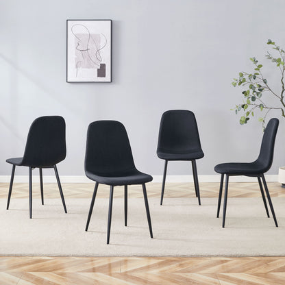 Modern Medieval Style Cushioned Side Chairs Set With Black Metal Legs For Kitchens