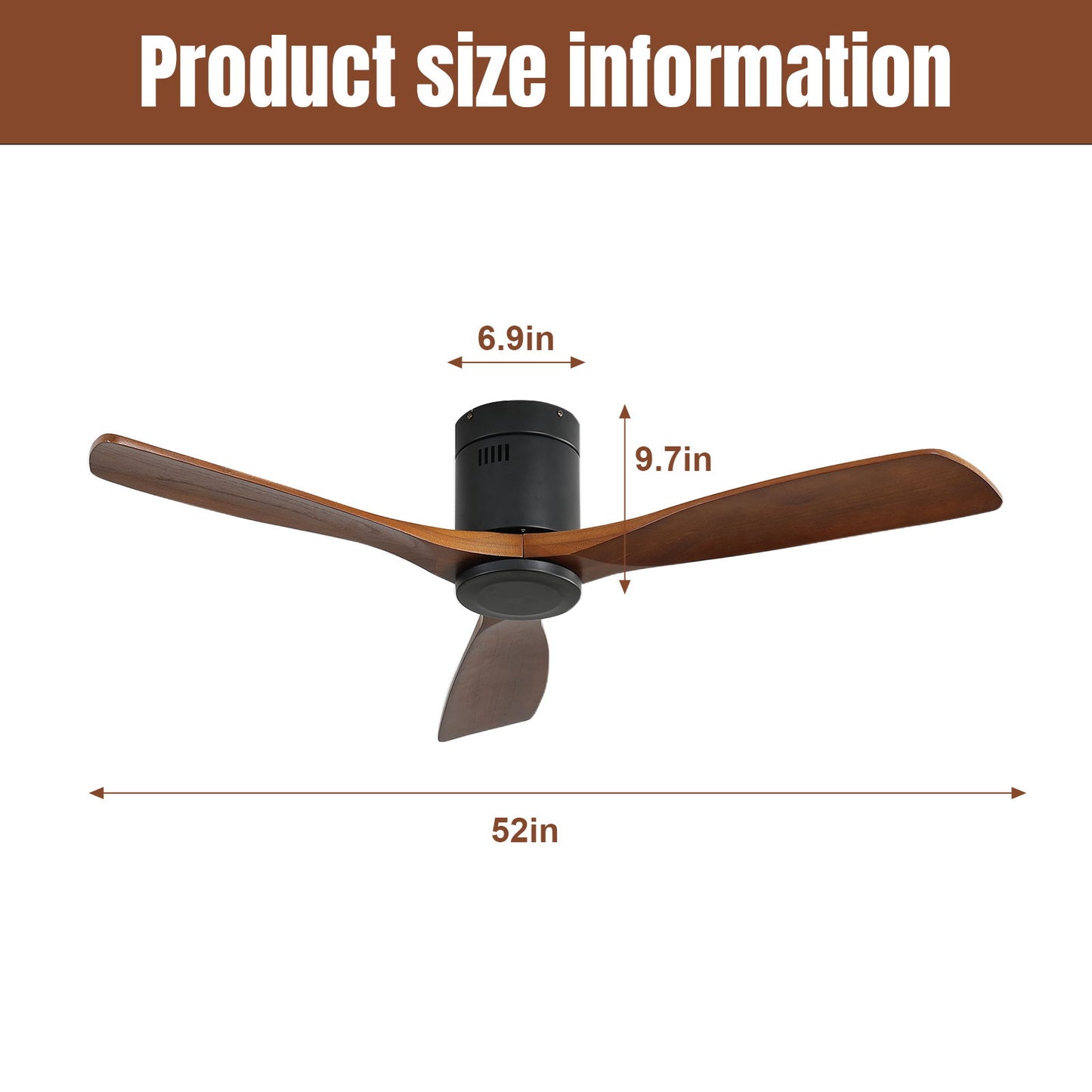 Low Profile Ceiling Fan DC, 3 Blade, Noiseless Reversible Motor, Remote Control