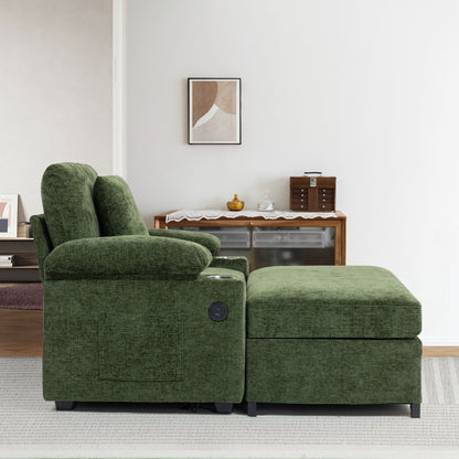 Chenille Fabric Sofa Bed With Cupholders And USB Charging Ports Chair For Living Room