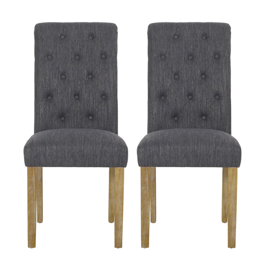 Contemporary Dining Chair (Set of 2) With Button Tufted Design - Charcoal
