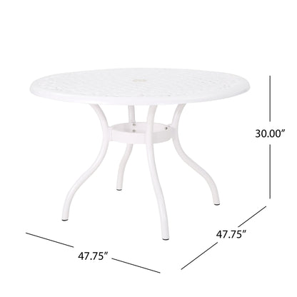 Tranquilius - Outdoor Round Dining Table With Lattice Tabletop, Umbrella Hole And Curved Legs