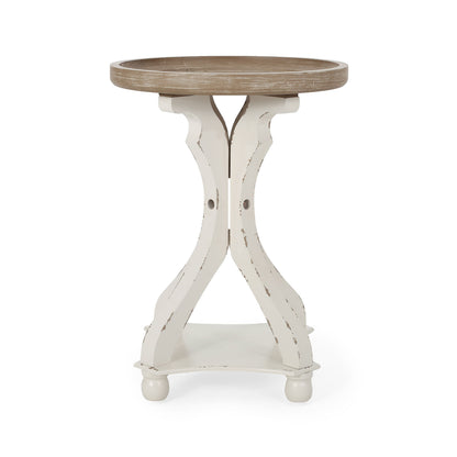 Rustic French Country Accent Table With Hourglass Firwood Base And Lipped Top