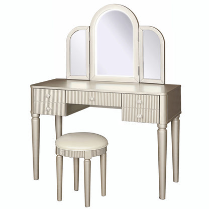Mirrored Makeup Vanity Table Set With Adjustable Lighting And Storage