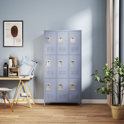 9 Door Lockers With Lock For Storage In Office, School, Gym, And Bedroom - Gray
