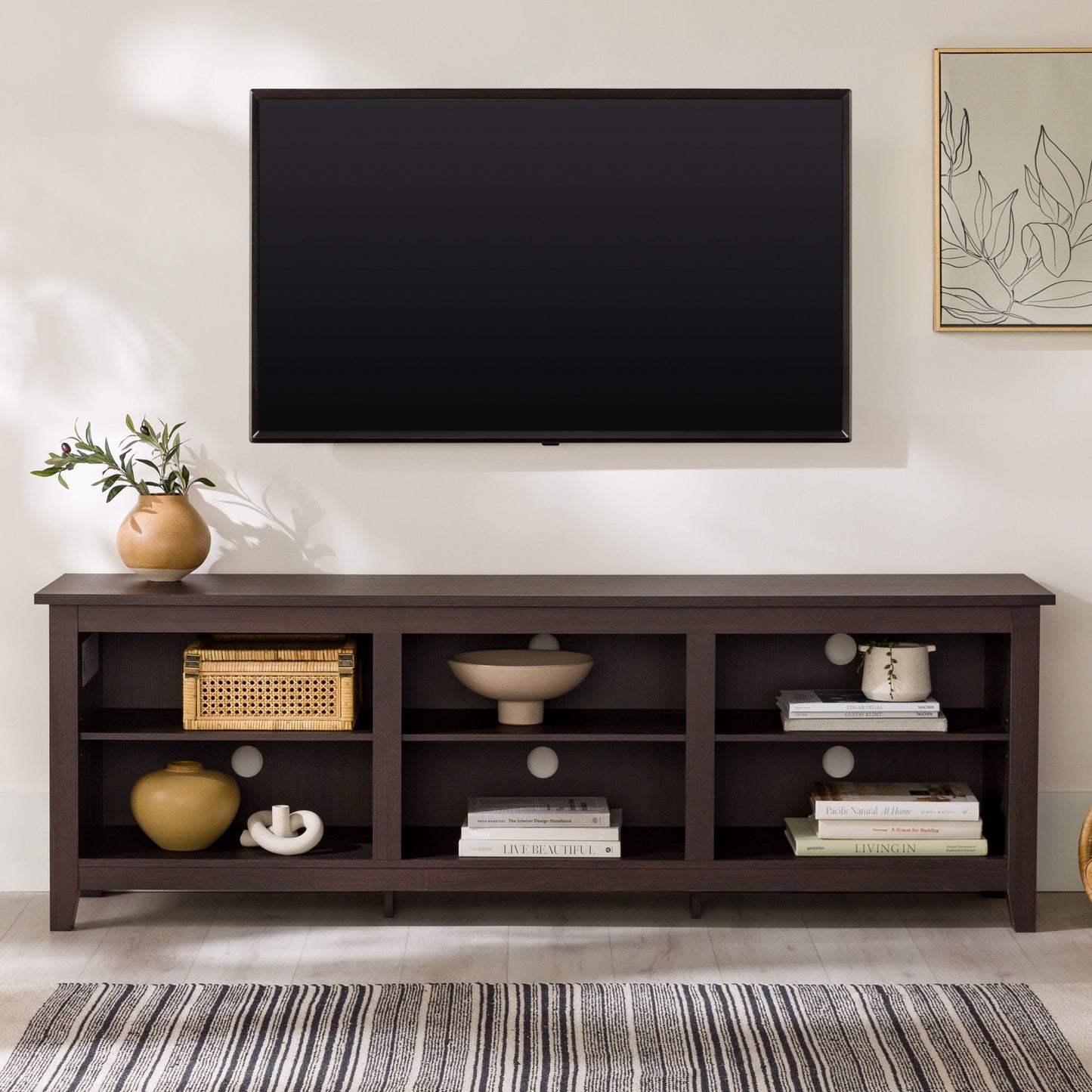 Modern Transitional 3 Shelf Open Storage 70" TV Stand For 80" TVs
