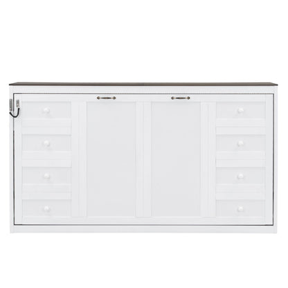 Murphy Bed With LED Light, Foldable Wall Bed Cabinet