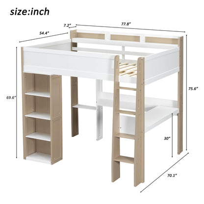 Loft Bed With Built In Storage Shelves, Clothes Rail, And Desk