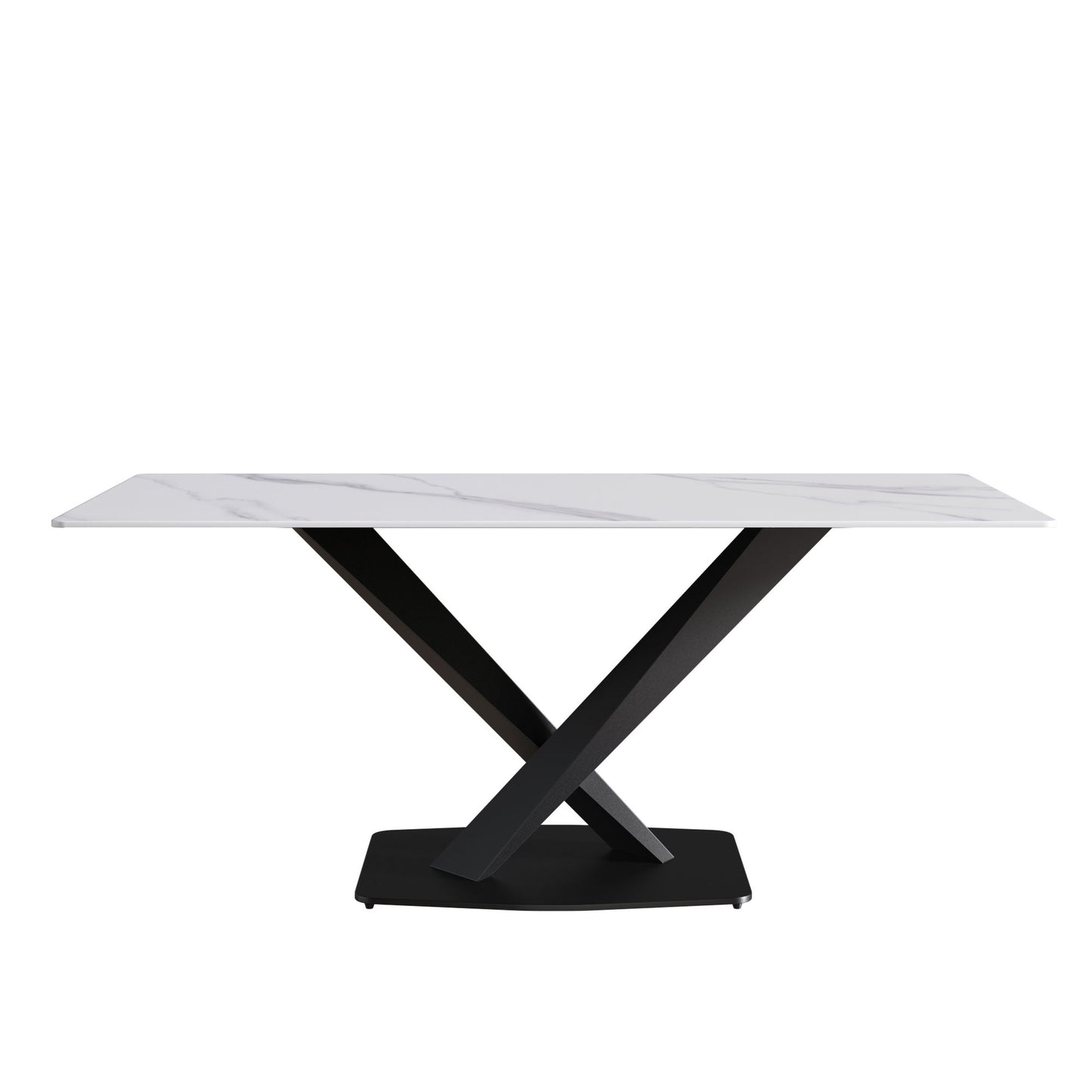 Modern Artificial Stone Straight Edge Metal X Leg Dining Table, 6 People