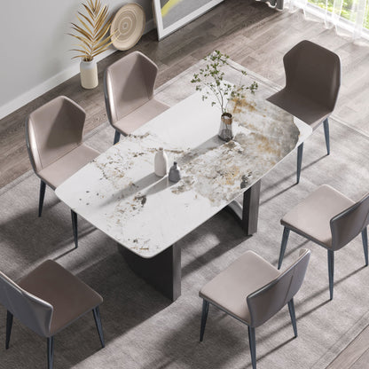 Curved Leg Dining Table For 6 People - Antique White / Black