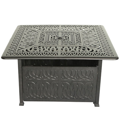 Elegant Cast Aluminum Square Fire Table With Fire Glass And Cover - Antique Bronze