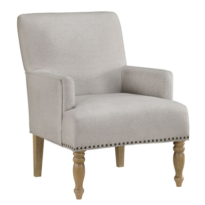 Alice - Upholstered Arm Chair With Pecan Legs And Antique Brass Nailheads - Beige