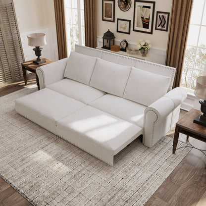 Pull Out Sofa Bed 3 In 1 Velvet Convertible Sleeper Sofa With Nailhead Trim & Rolled Arm, Multi Functional