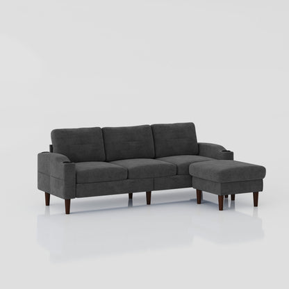 3 Seater Convertible Combination L Shaped Sofa With Footstools With Storage