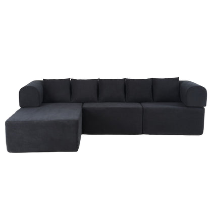 Modular L-Shaped Sectional Sofa With Deep Seat, Movable Chaise & 5 Pillows