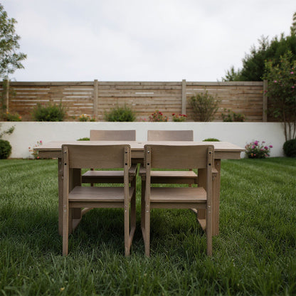 5 Piece Outdoor Dining Set For 4, Weather Resistant Patio Table With Umbrella Hole And 4 Armrest Chairs Garden Furniture For Backyard - Wood