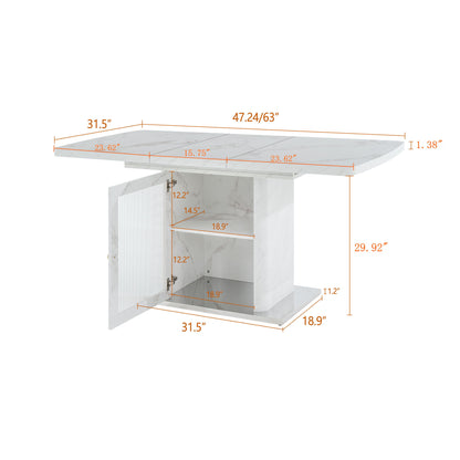 Modern Rectangle Dining Table With Stretchable Top, Storage Cabinet