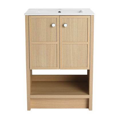 Modern Freestanding Bathroom Vanity With Ceramic Sink And Soft Closing Doors