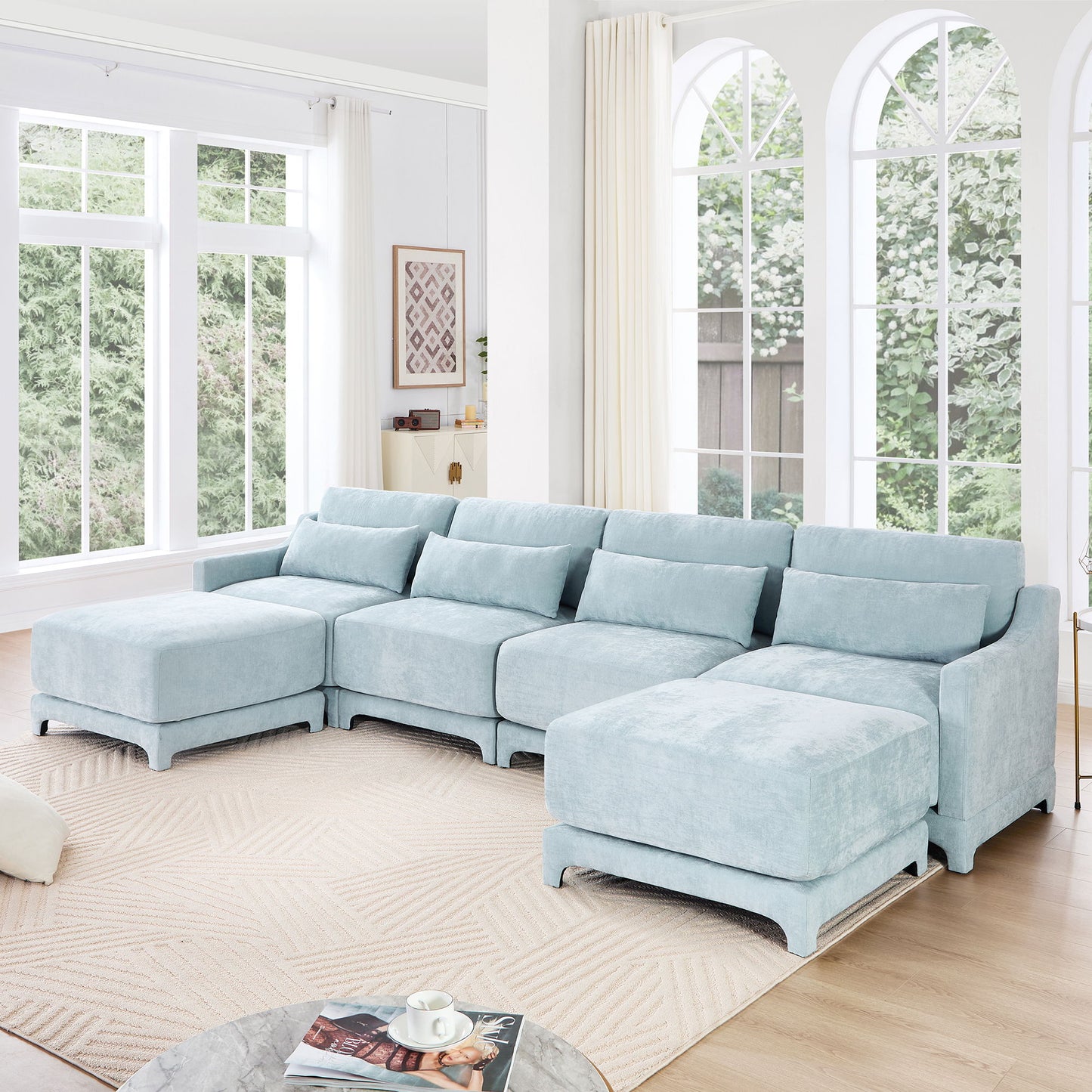 Stylish Sofa With Ottoman And Lumbar Pillows, Ergonomic Design