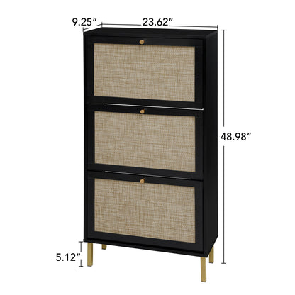Modern Rattan 3 Door Shoe Rack Cabinet For Entryway