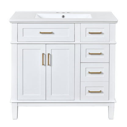 Modern Bathroom Vanity With Ceramic Sink, Soft Close Storage Cabinet